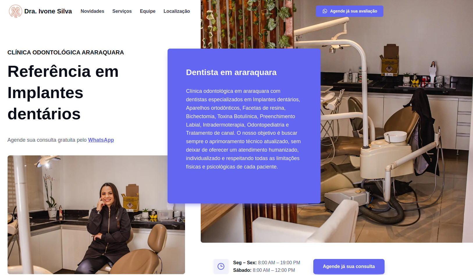Página inicial do site criado para clínica Dra. Ivone Silva